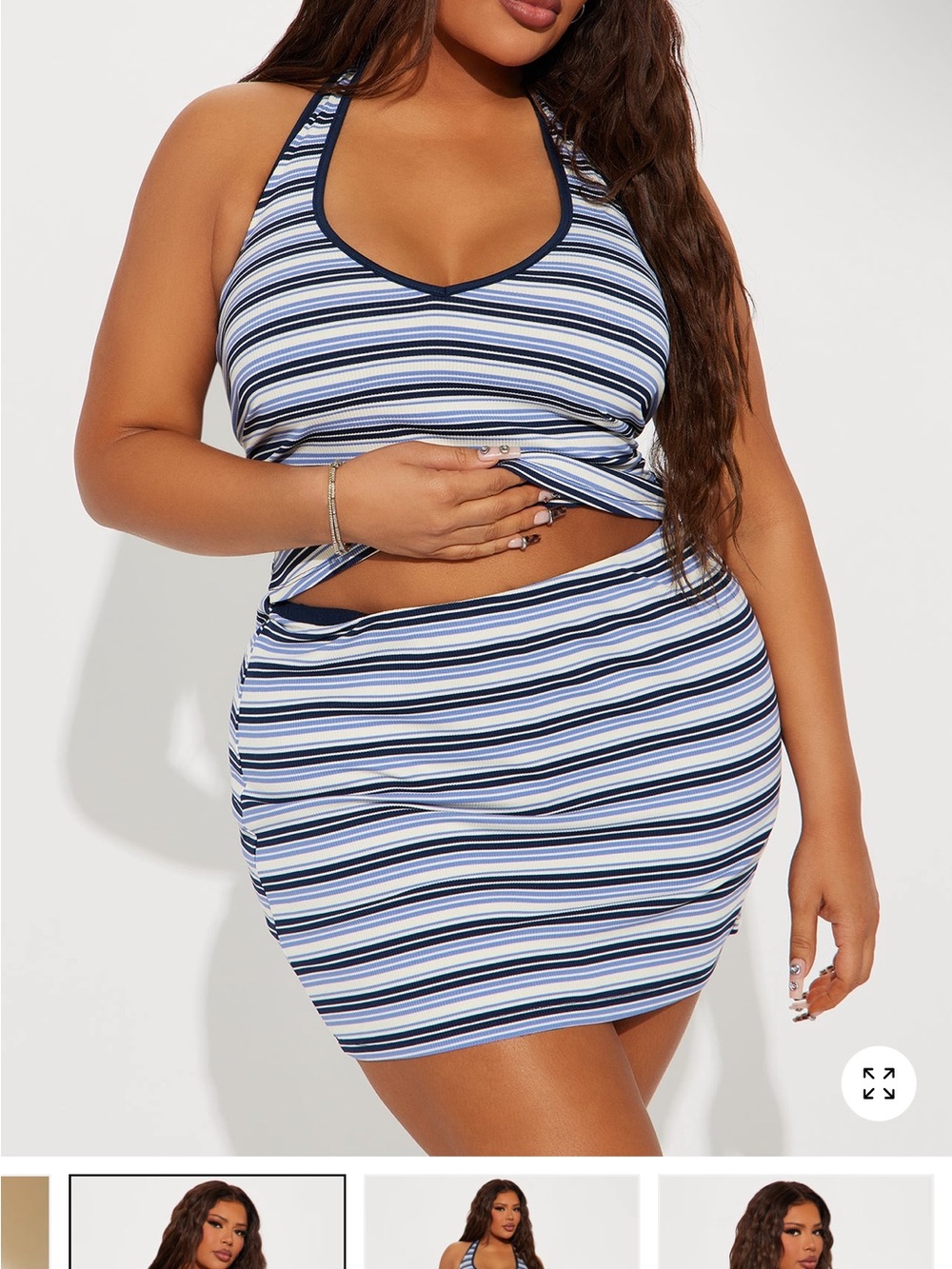 Fashion Nova Blue & White Striped Two-Piece Dress Set